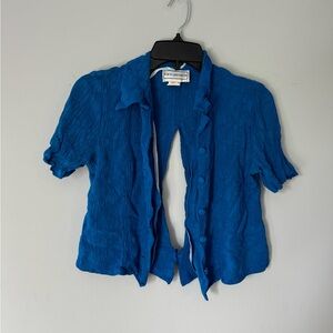 Vintage Karin stevens Sz 6 blue Seersucker button up short sleeve blouse